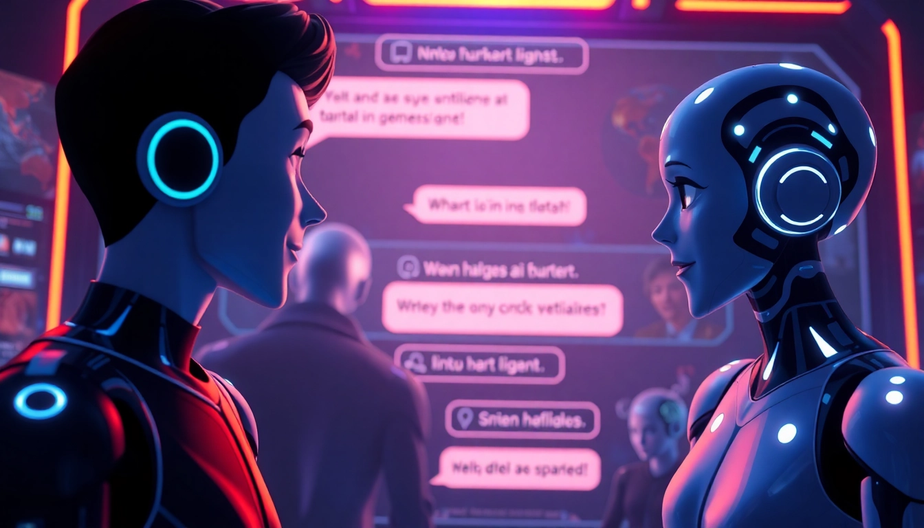 Vivid scene of NSFW AI chat occurring on a sleek digital interface with vibrant neon accents, capturing raw and unfiltered interactions for screen readers.