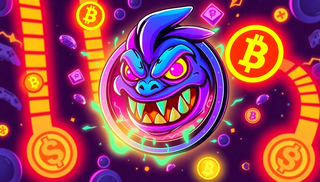 Buy Angry Pepe Fork now with vibrant meme coin visuals, blockchain and GambleFi icons